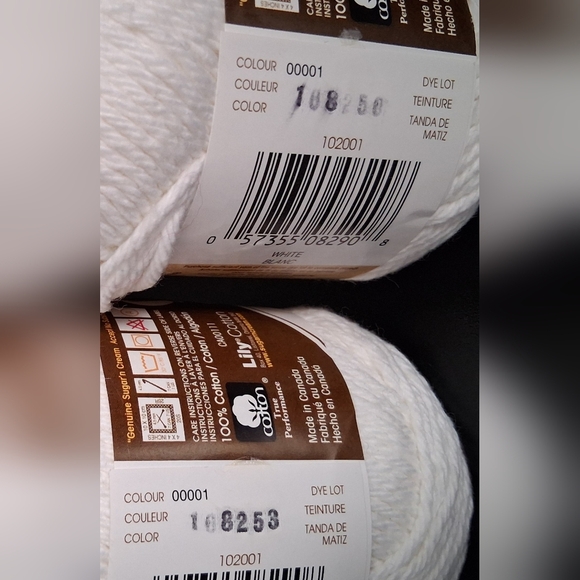 NWT Lot Of 3 Lily Sugar & Cream White/Cream Cotton Knit Craft Crochet Yarn - Picture 6 of 7